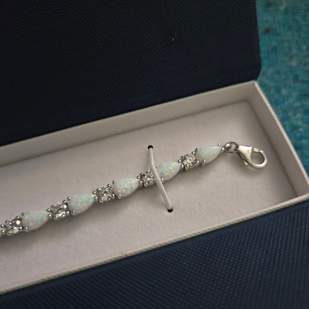 Peora Opal Tennis Bracelet NWT Teardrop Sterling Silver Pear 10 Carats Jewelry - Picture 4 of 6